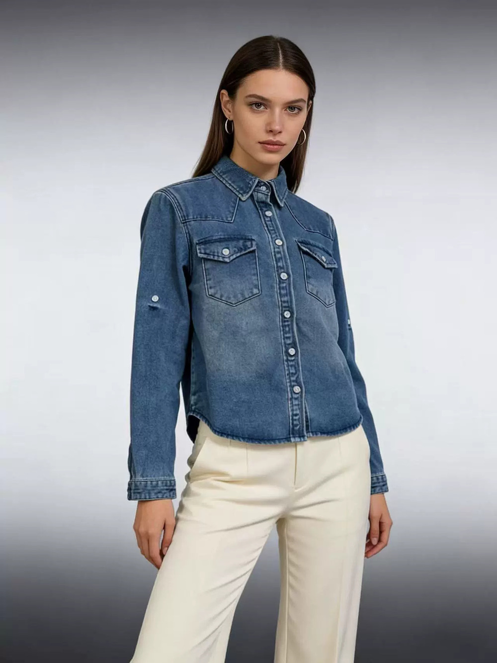 ZARA Women Loose Fit Casual Denim Shirt Ladies Denim Top